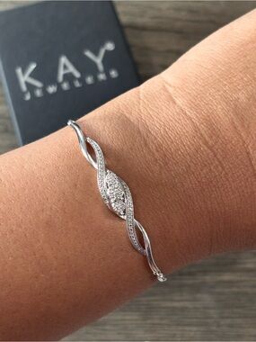 Kay Jewelers .925 Silver 1/5 CT TW Diamond 3-Stone Adjustable Bracelet